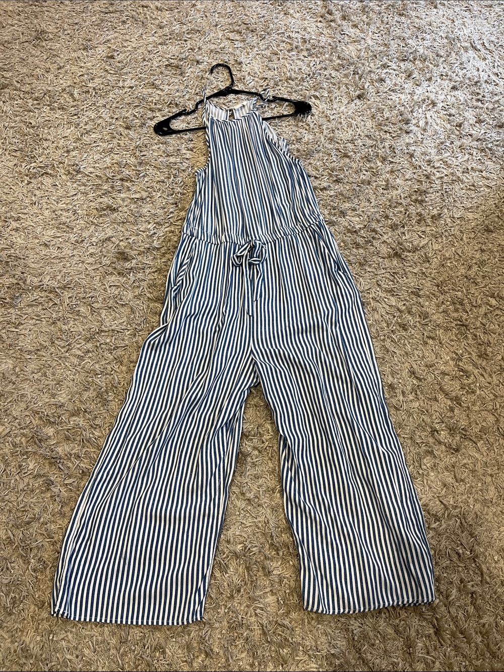 Striped Navy & White Wide-Leg Jumpsuit